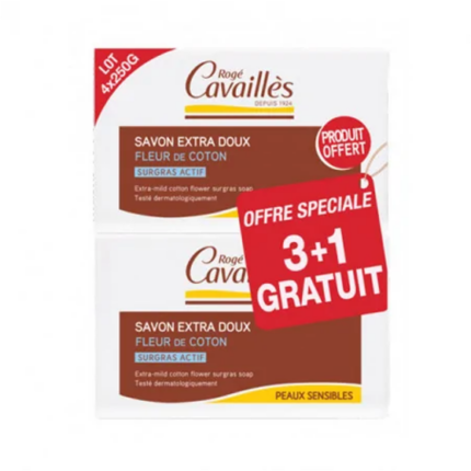 ROGE CAVAILLES LOT DE 3 SAVON FLEUR DE COTON +1 OFFERT